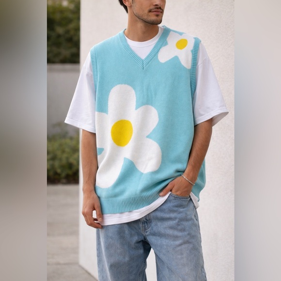 Golf Wang Other - Golf Wang Flower Sweater Vest Blue Daisy Knit Size L